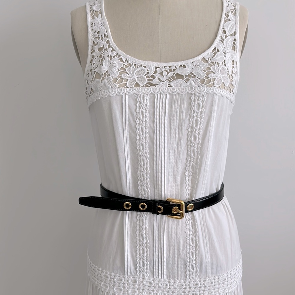 Miu Miu Black Leather Belt with Gold Buckle